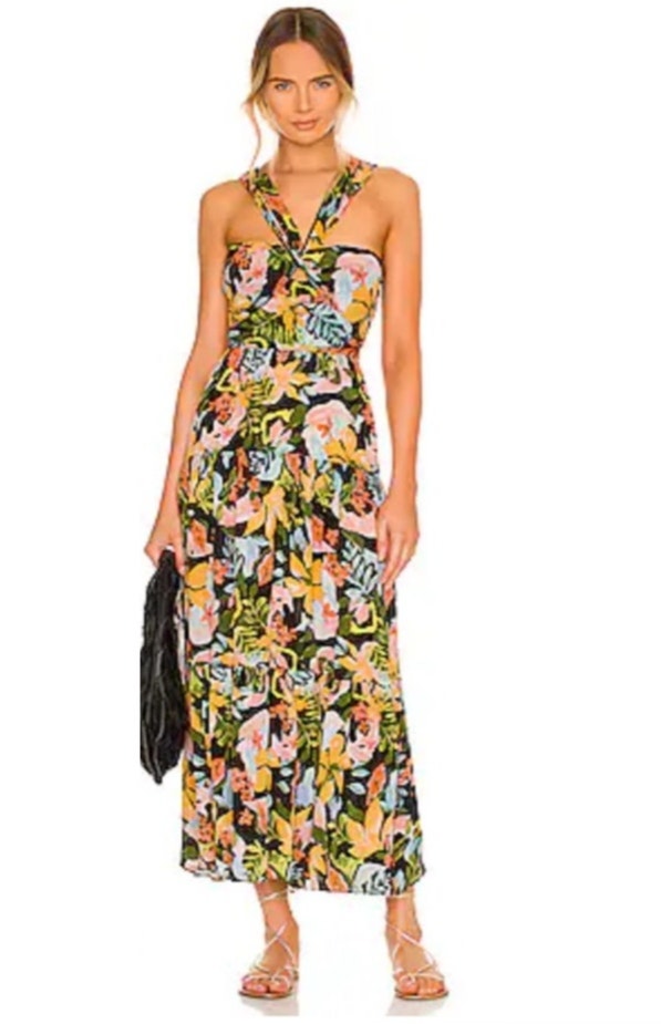 Saylor Starlee Maxi Dress Floral Halter Smocked Back Size S